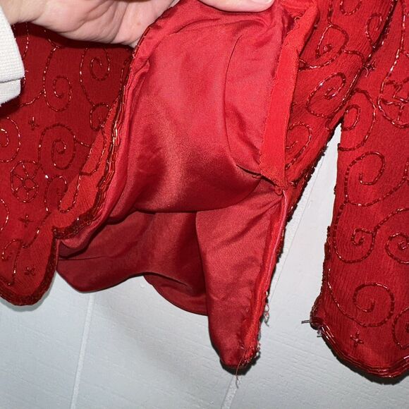 Valerie Stevens Pure Silk Vintage Women’s Heavy Beaded Top Holiday Party Red 14 - Picture 5 of 7